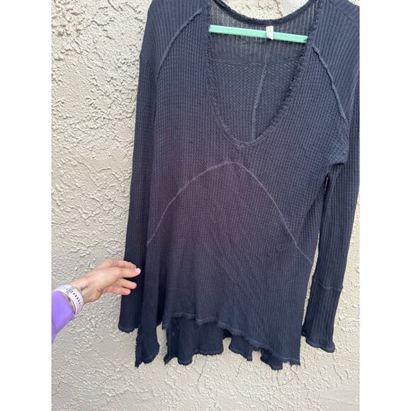 Free People Long Sleeve Raw Hem Black Tunic, S - Picture 5 of 16